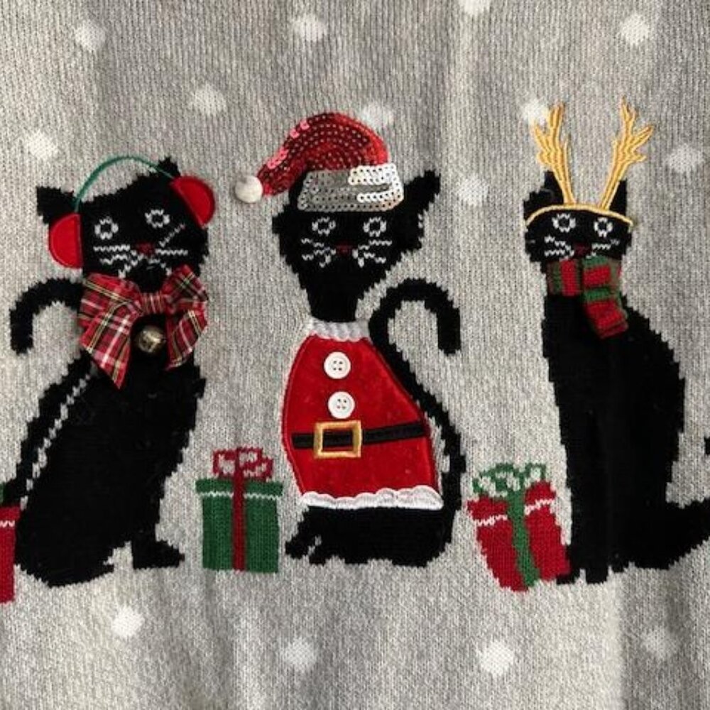 Christmas Cats Holiday Sweater Karen Scott 3X Sparkly Embellished Top